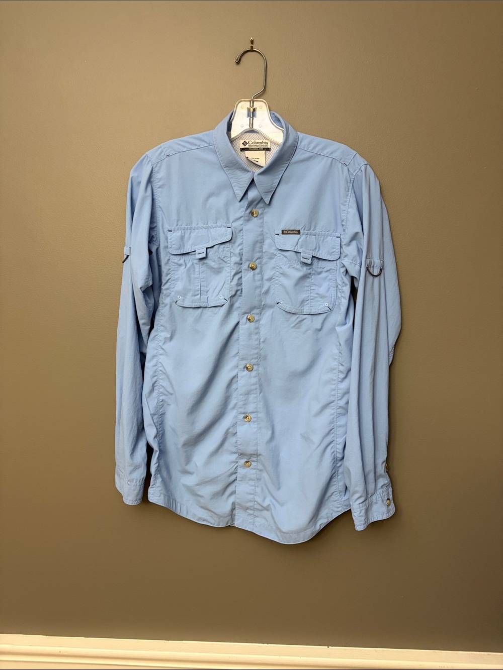 Columbia Light Blue Youth XL Long-Sleeve Button-Down Outdoor Shirt - Size XL